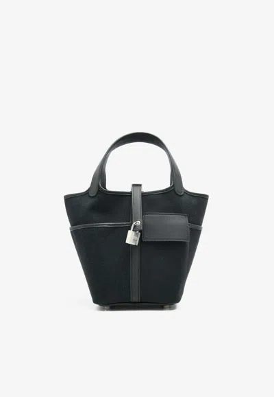 Hermes Picotin Cargo 18 In Black Toile Goeland And Swift With Palladium