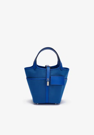 Hermes Picotin Cargo 18 In Bleu Royal Toile And Swift With Palladium Hardware In Blue