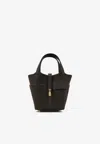 Hermes Picotin Cargo 18 In Dark Bronze Canvas And Ebene Swift With Gold Hardware In Brown