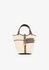 Hermes Picotin Cargo 18 In Ecru Toile And Etoupe Swift With Gold Hardware In Ecru