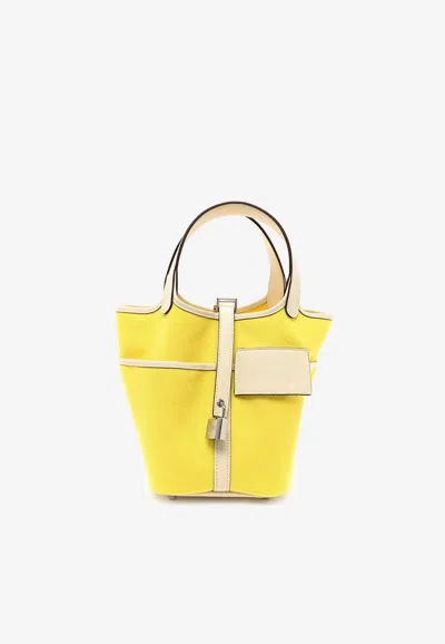 Hermes Picotin Cargo 18 In Jaune Citron Toile Goeland And Nata Swift With Palladium Hardware In Yellow