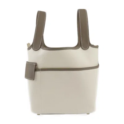 Pre-owned Hermes Picotin Ecru Etoupe Gray Epsom Leather Handbag Tote Bag ()