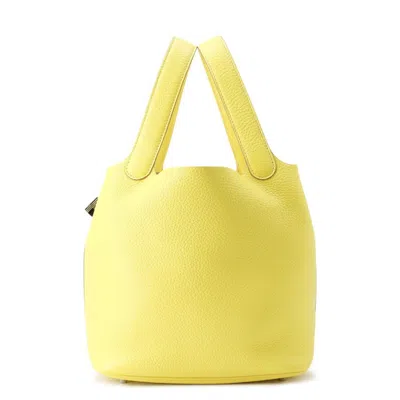 Pre-owned Hermes Picotin Lime Taurillon Clemence Leather Handbag Tote Bag () In Green