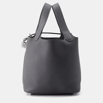 Pre-owned Hermes Picotin Lock 18 Ardoise Taurillon Clemence Tote Bag In Gray