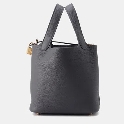 Pre-owned Hermes Picotin Lock 18 Ardoise Taurillon Clemence Tote Bag In Blue
