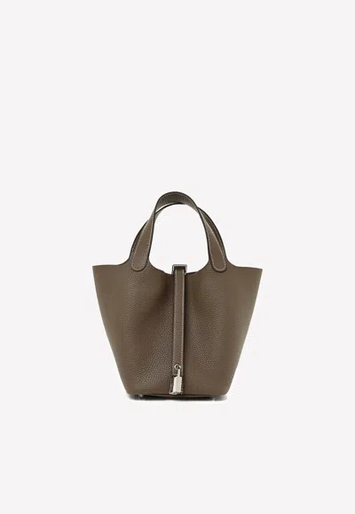 Hermes Picotin Lock 18 Bag In Etoupe Clemence With Palladium Hardware
