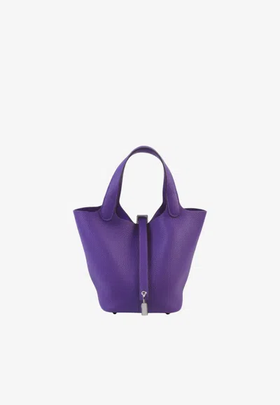 Hermes Picotin Lock 18 Bag In Purple Clemence With Palladium Hardware