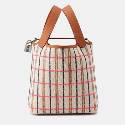 Pre-owned Hermes Picotin Lock 18 Blanket Gold/ecru/fauve/rose Pop Toile H Swift Leather Handbag In Multi