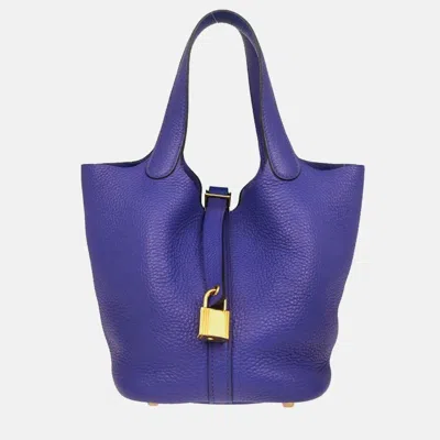 Pre-owned Hermes Hermès Picotin Lock 18 Blue Electric Clemence Leather Handbag