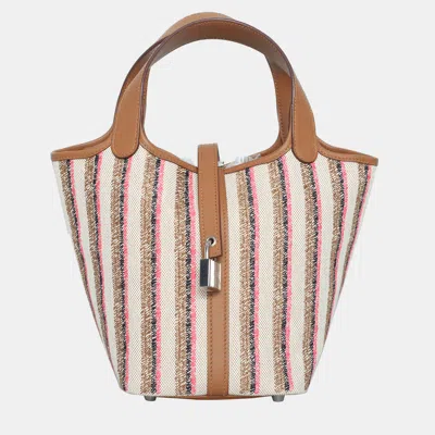 Pre-owned Hermes Picotin Lock 18 Broderie Couverture Gold Multicolor Leather Bag