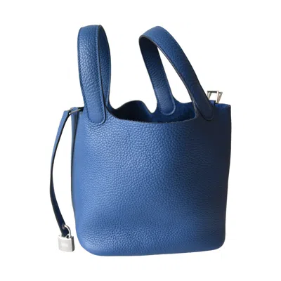 Pre-owned Hermes Picotin Lock 18 Clemence Palladium Hardware Blue