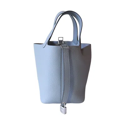 Pre-owned Hermes Picotin Lock 18 Clemence Palladium Hardware Blue Grey