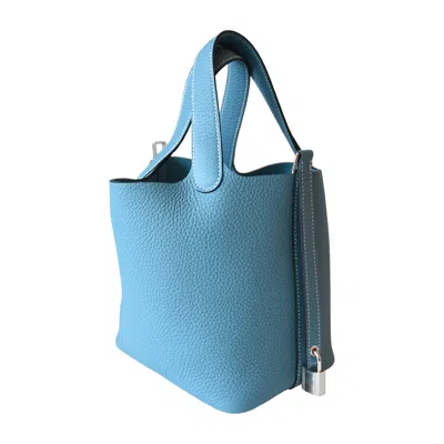 Pre-owned Hermes Picotin Lock 18 Clemence Palladium Hardware Denim Blue