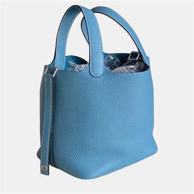 Pre-owned Hermes Picotin Lock 18 Denim Blue With Palladium Hardware
