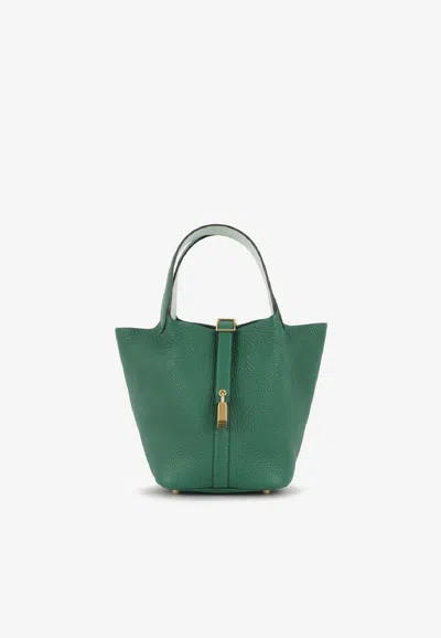 Hermes Picotin Lock 18 Eclat In Vert Moyen And Vert Peppermint Clemence With Gold Hardware In Green