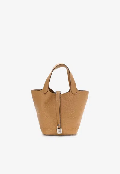 Hermes Picotin Lock 18 In Biscuit Taurillon Clemence With Palladium Hardware