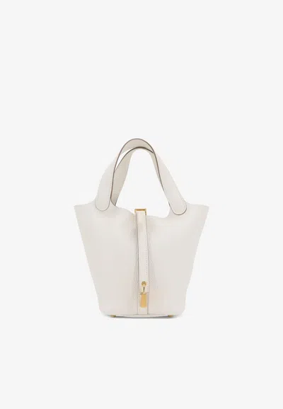 Hermes Picotin Lock 18 In New White Clemence With Gold Hardware