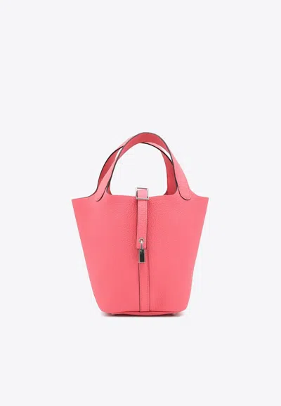 Hermes Picotin Lock 18 In Rose Azalee Clemence Leather With Palladium Hardware