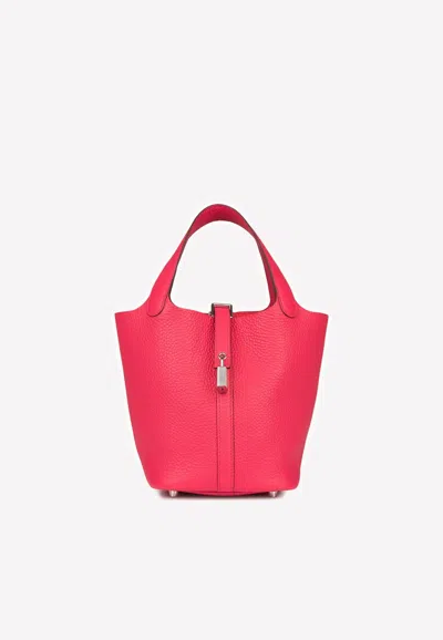 Pre-owned Hermes Picotin Lock 18 In Rose Extreme Clemence With Palladium Hardware