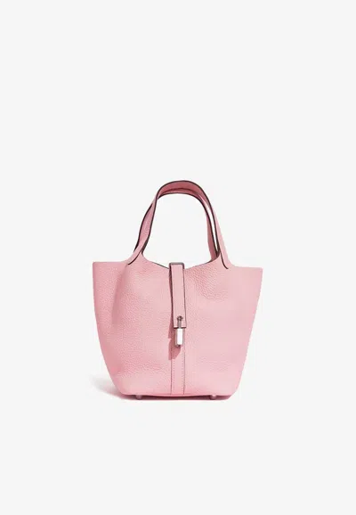 Hermes Picotin Lock 18 In Rose Sakura Taurillon Clemence With Palladium Hardware