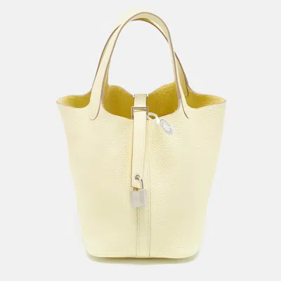 Pre-owned Hermes Picotin Lock 18 Jaune Milton Taurillon Clemence Leather Tote In Yellow