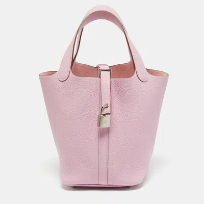 Pre-owned Hermes Picotin Lock 18 Mauve Sylvestre Taurillon Clemence Leather Tote In Pink