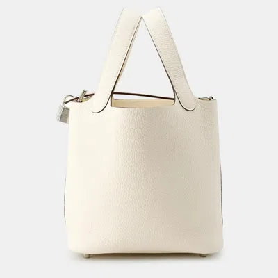Pre-owned Hermes Picotin Lock 18 Nata Taurillon Clemence Leather Tote Bag In Beige