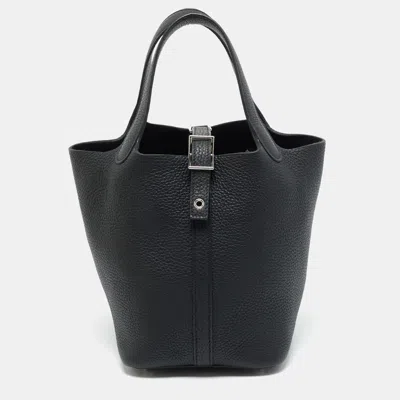 Pre-owned Hermes Hermès Picotin Lock 18 Noir Taurillon Clemence Leather Tote In Black