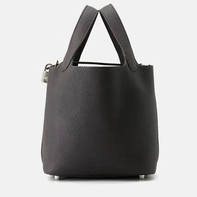 Pre-owned Hermes Picotin Lock 18 Pull Noir Taurillon Clemence Pm Handbag In Black