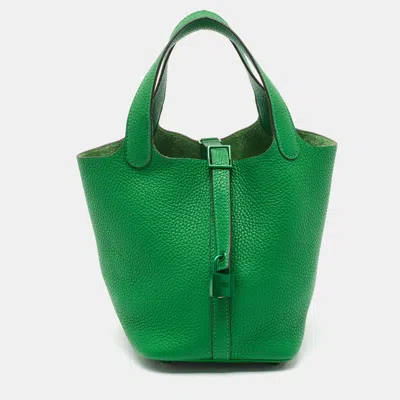 Pre-owned Hermes Picotin Lock 18 So Green Bambou Taurillon Clemence Leather Tote