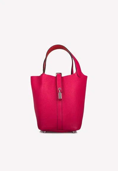 Hermes Picotin Lock 18 Tote Bag In Rose Mexico Clemence With Palladium Hardware In Pink