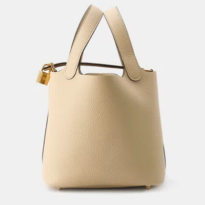 Pre-owned Hermes Picotin Lock 18 Trench Taurillon Clemence Tote Bag In Beige