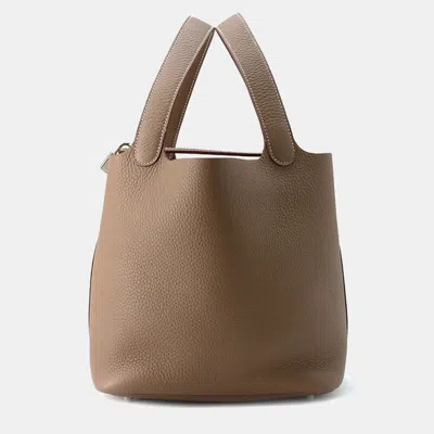 Pre-owned Hermes Picotin Lock 22 Etoupe Taurillon Clemence Bucket Bag In Brown