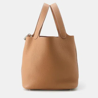 Pre-owned Hermes Picotin Lock 22 Gold Taurillon Clemence Tote Bag