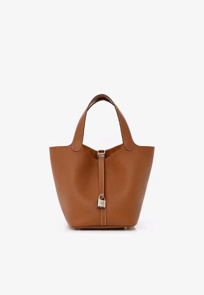 Hermes Picotin Lock 22 In Gold Taurillon Clémence With Palladium Hardware