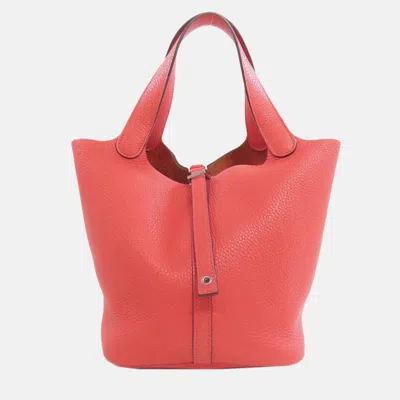 Pre-owned Hermes Picotin Lock 22 Red Taurillon Clemence Leather Handbag