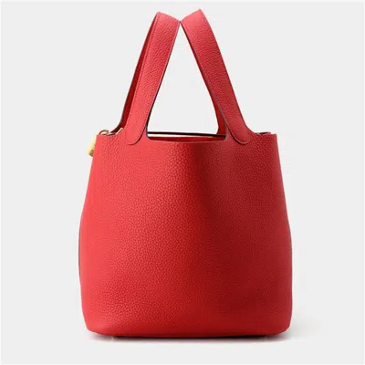Pre-owned Hermes Picotin Lock 22 Rouge Ladue Taurillon Clemence Leather Tote Bag In Red