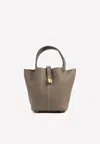 Hermes Picotin Lock 22 Tote Bag Etoupe Clemence With Gold Hardware