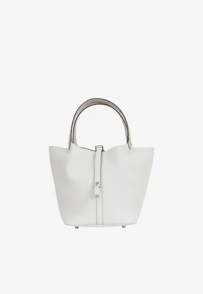 Hermes Picotin Lock 22 Touch In New White Clemence And Beton Alligator Mississippiensis With Palladium Hard