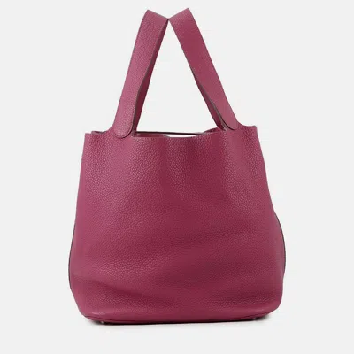 Pre-owned Hermes Picotin Lock 26 Rose Purple Taurillon Clemence Tote In Pink