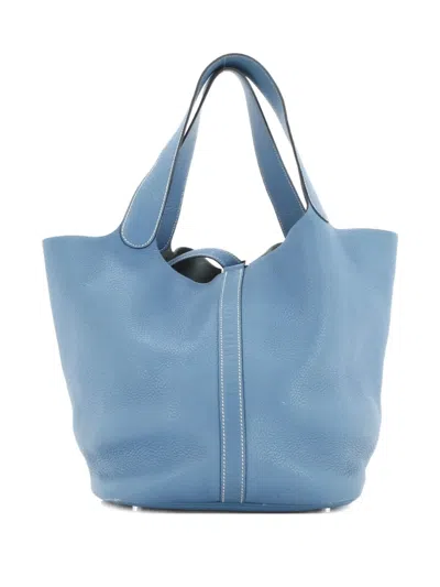 Pre-owned Hermes Picotin Lock Bag Clemence Gm Bucket Bag In Blue