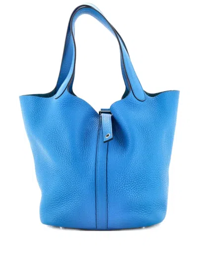 Pre-owned Hermes Picotin Lock Bag Clemence Mm Bucket Bag In Blue