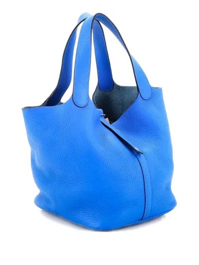 Pre-owned Hermes Picotin Lock Bag Clemence Mm Bucket Bag In Blue