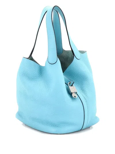 Pre-owned Hermes Picotin Lock Bag Clemence Mm Bucket Bag In Blue