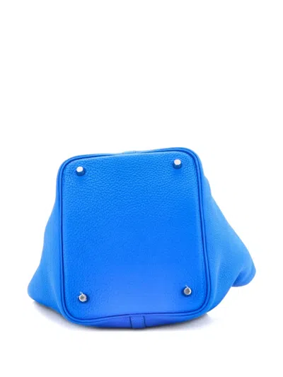 Pre-owned Hermes Picotin Lock Bag Clemence Mm Bucket Bag In Blue