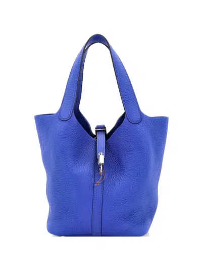 Pre-owned Hermes Picotin Lock Bag Clemence Mm Bucket Bag In Blue