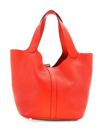 Pre-owned Hermes Picotin Lock Bag Clemence Mm Bucket Bag In Orange