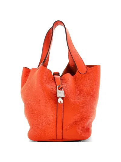 Pre-owned Hermes Picotin Lock Bag Clemence Mm Bucket Bag In Orange