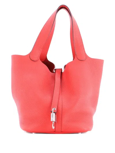 Pre-owned Hermes Picotin Lock Bag Clemence Mm Bucket Bag In Red
