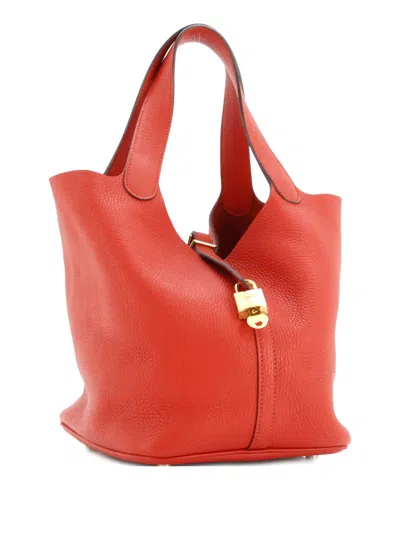 Pre-owned Hermes Picotin Lock Bag Clemence Mm Bucket Bag In Red